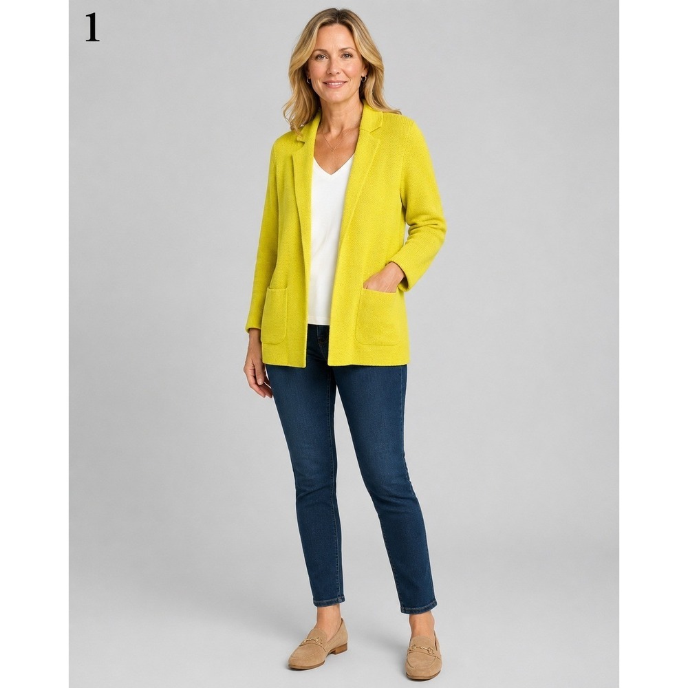 Talbots Sweater Cardigan Womens LP Yellow Wool‎ Blend Open Front Pockets NEW